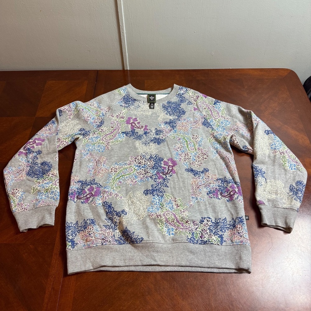 Womens Paisley Floral Sweatshirt Gray Crewneck Cozy Casual Pullover Medium